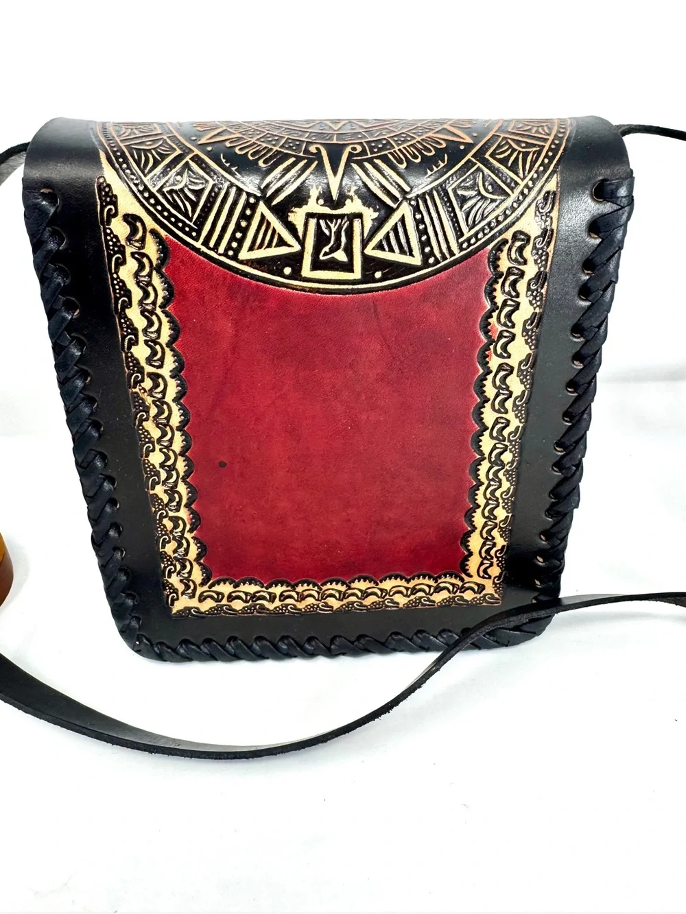 Handcrafted NWT Artisan Hand-Tooled Mexican Leather Crossbody Shoulder Bag